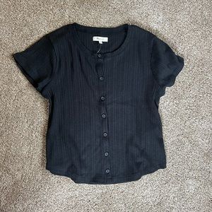 Madewell Black Pointelle Button-Front Slim Tee